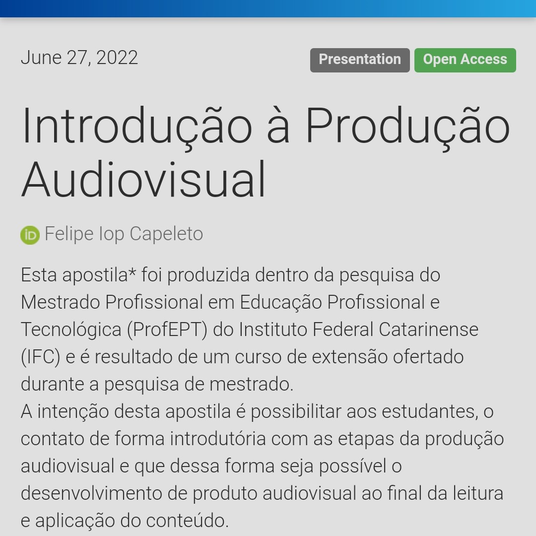 Imagem da página inicial do site de Introdução à Produção Audiovisual