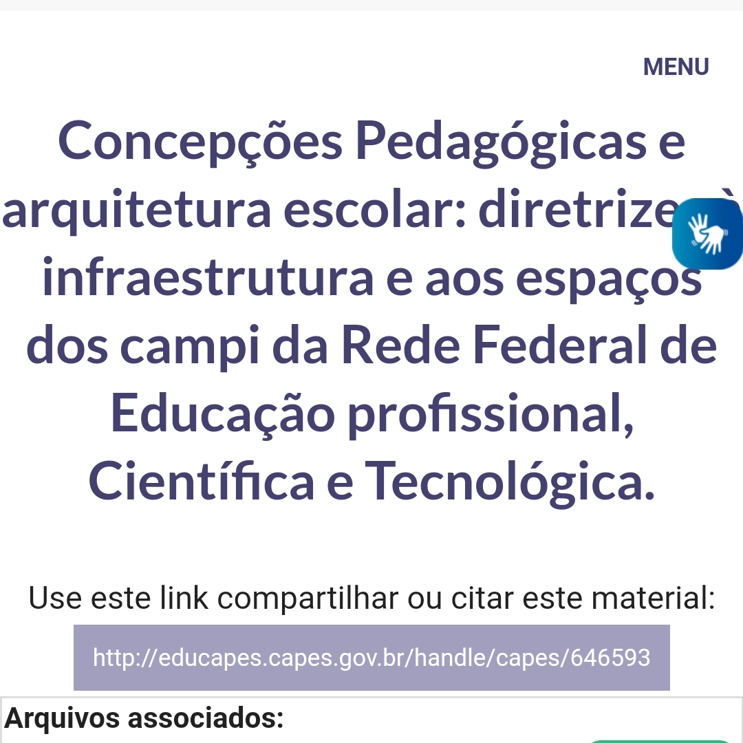 Imagem da página inicial do site Concepções Pedagógicas e arquitetura escolar: diretrizes à infraestrutura e aos espaços dos campi da Rede Federal de Educação profissional, Científica e Tecnológica.