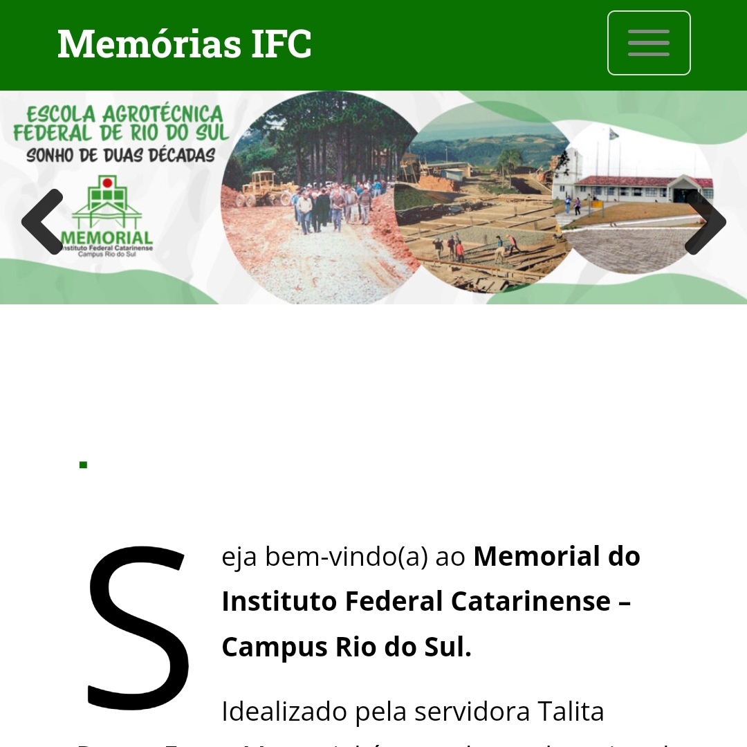 Imagem da página inicial do site de Memorial do IFC Campus Rio do Sul