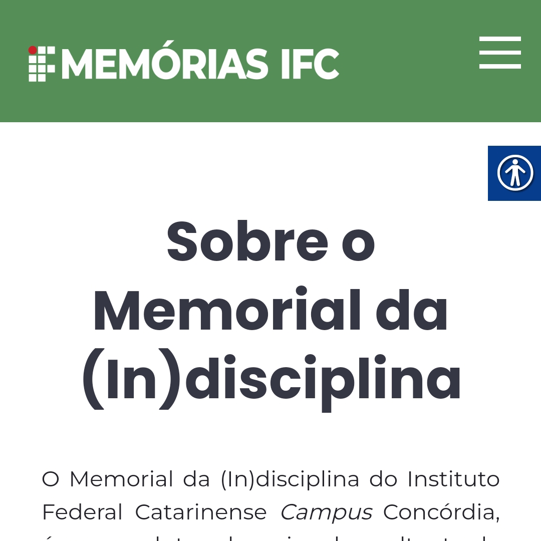 Imagem da página inicial do site de Memorial do IFC Campus Concórdia