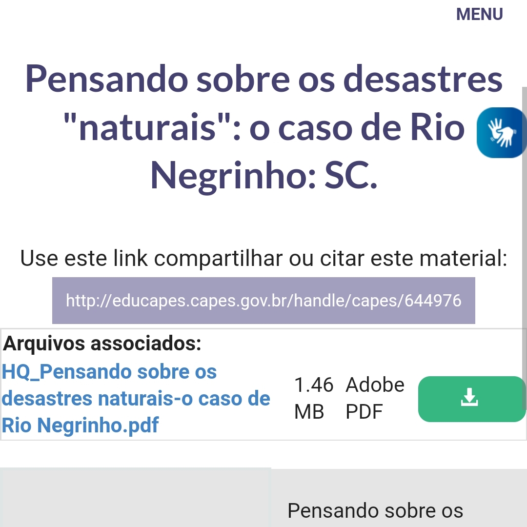 Imagem da página inicial do site sobre os Desastres "naturais": O caso de Rio Negrinho: SC